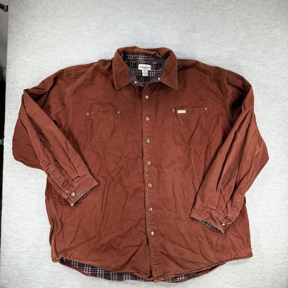 Vintage Carhartt flannel lined canvas shirt jacket Men's 3XL Tall Barn Coat Work